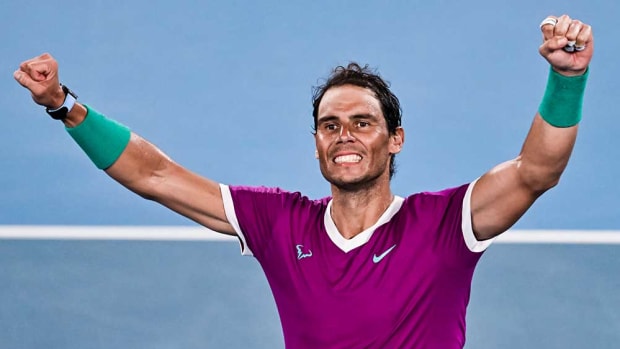 Rafael Nadal celebrates at Australian Open