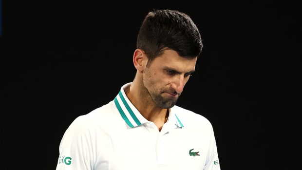Novak Djokovic looks glum at Australian Open