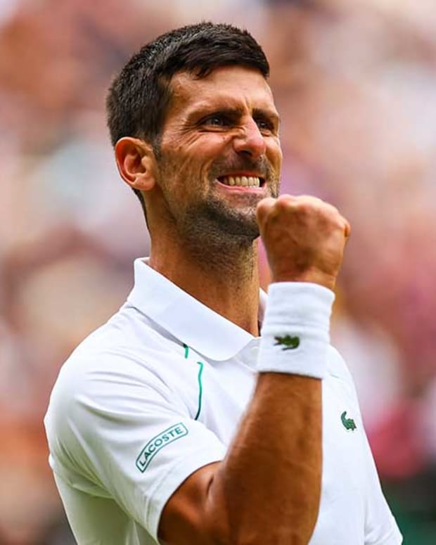 Novak Djokovic reacts after Wimbledon win over Jannik Sinner