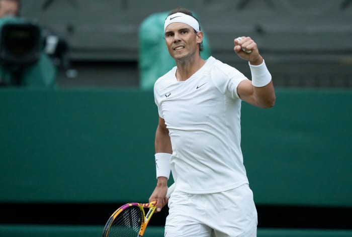Rafael Nadal celebrates at Wimbledon