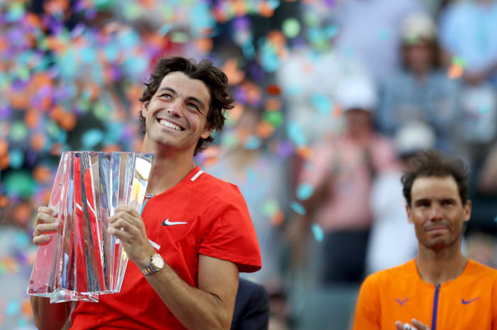 Taylor Fritz with Indian Wells trophy