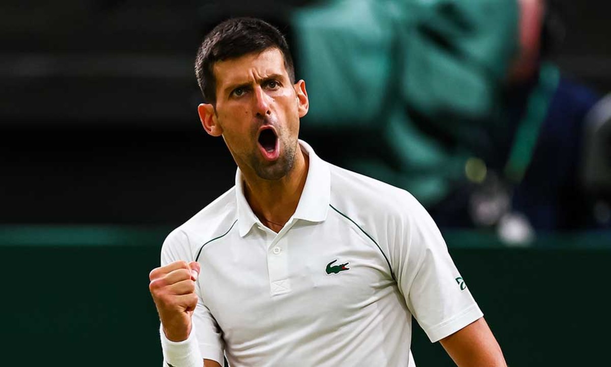Novak Djokovic celebrates at Wimbledon