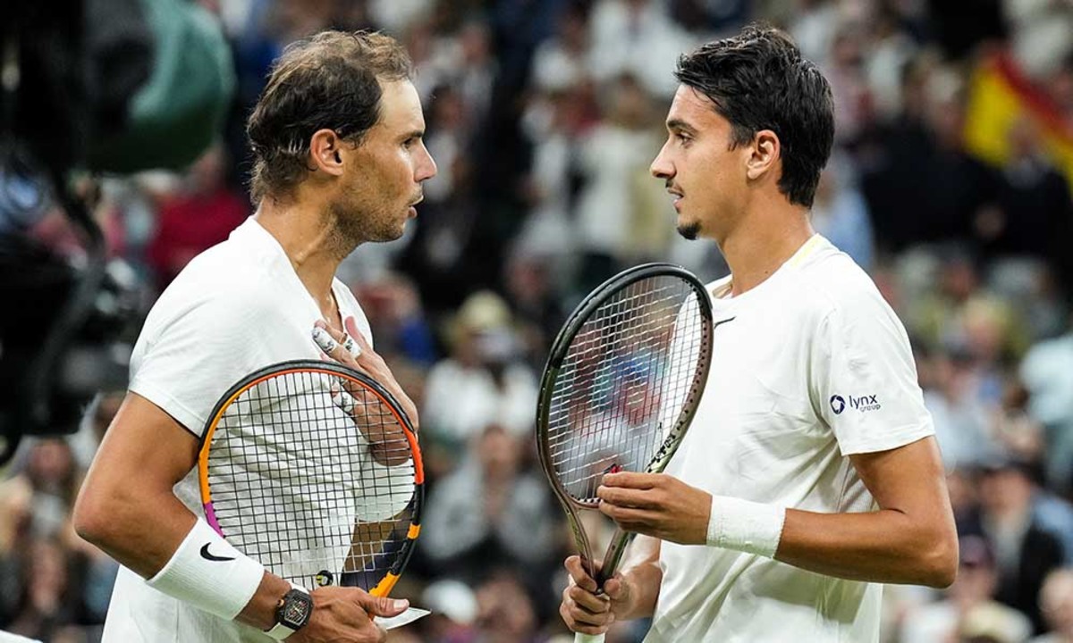 Rafael Nadal and Lorenzo Sonego at Wimbledon