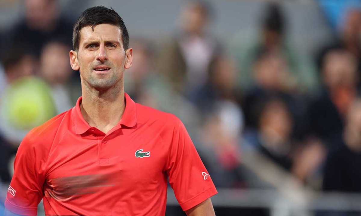 Novak Djokovic looking dismayed at Roland Garros