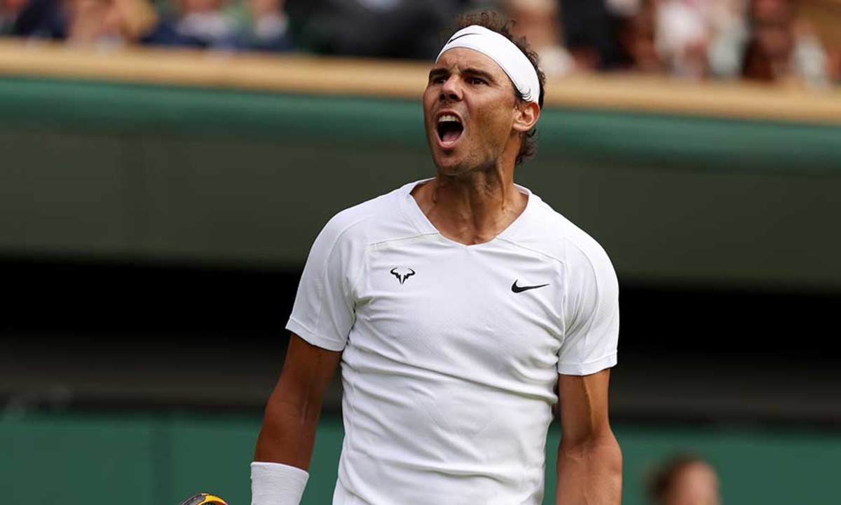 Rafael Nadal celebrates at Wimbledon