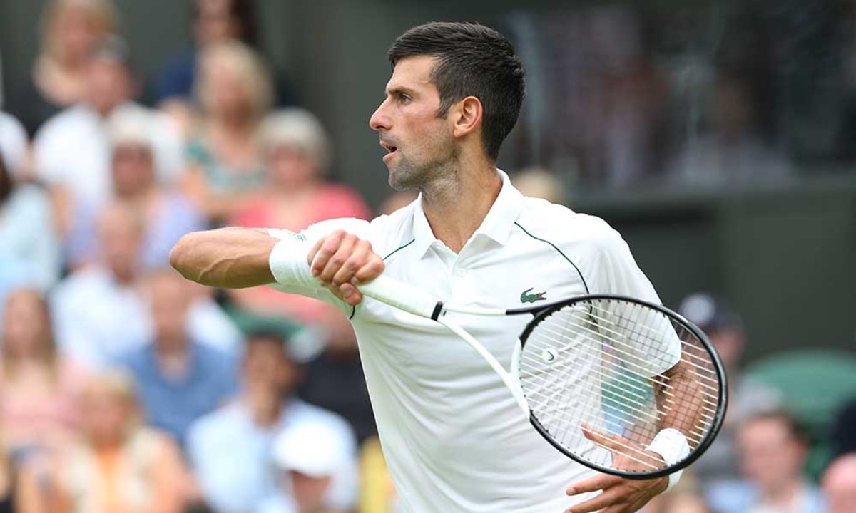 Novak Djokovic forehand at Wimbledon