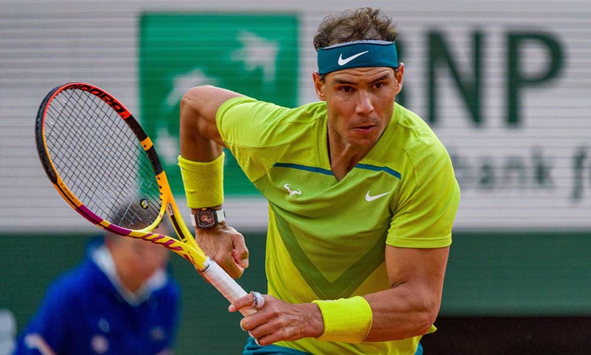 Rafael Nadal chasing at Roland Garros