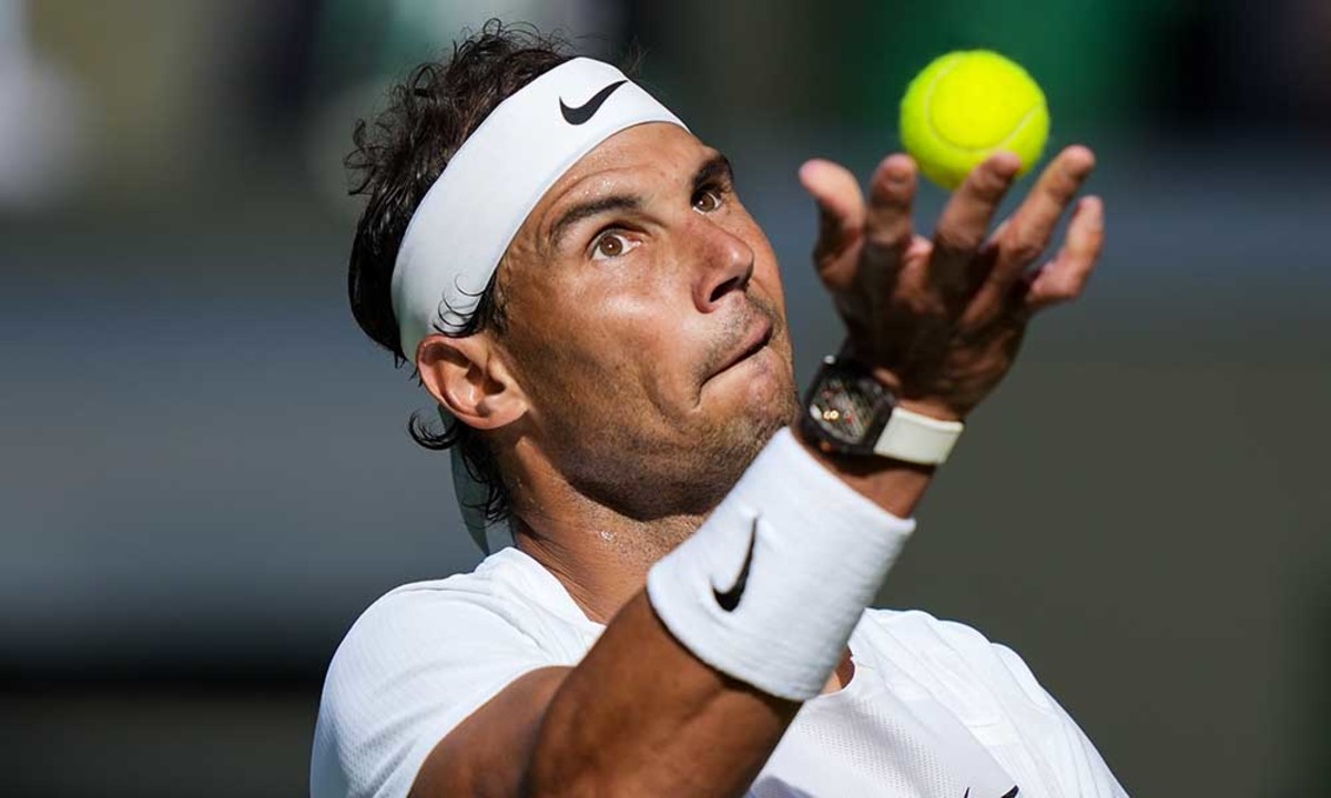 Rafael Nadal serving at Wimbledon