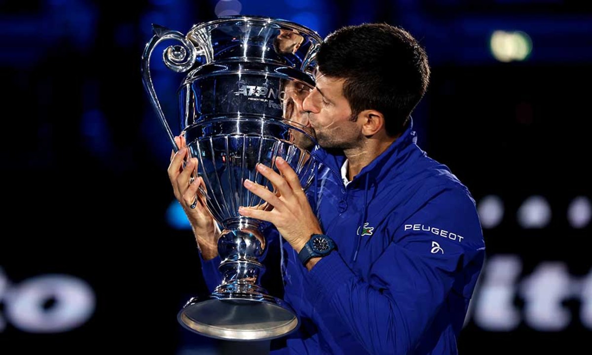 Novak Djokovic with world number one trophy
