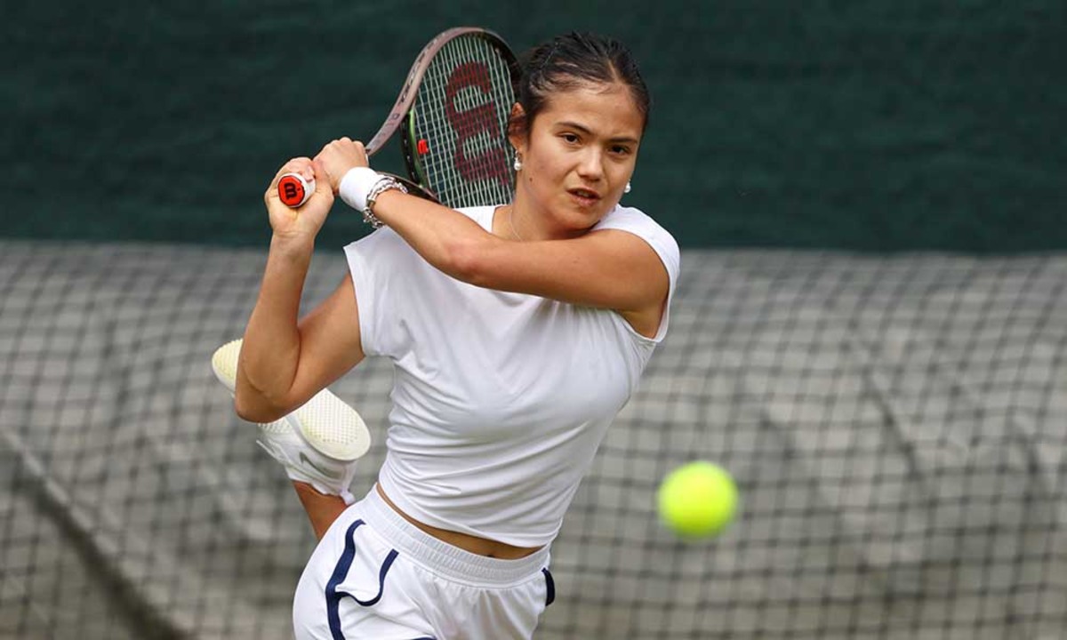 Emma Raducanu during practice at Wimbledon
