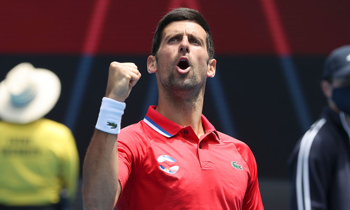 Novak Djokovic celebrates at ATP Cup