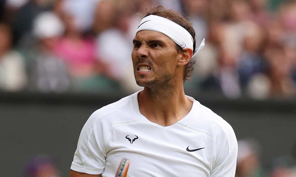 Rafael Nadal reacts at Wimbledon